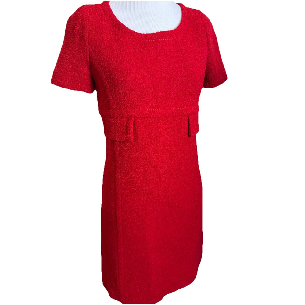 Weill Paris Red Tweed Virgin Wool Short Sleeve Dress